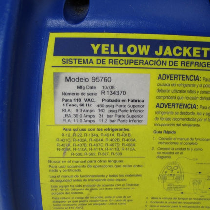 Ritchie Yellow Jacket 95760 Recover XLT HVAC Refrigerant Recovery System - ZeereeZ