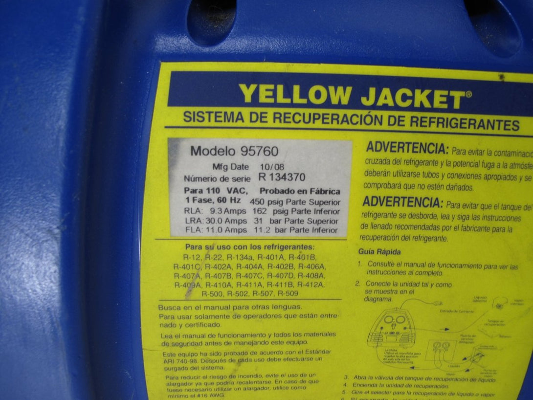 Ritchie Yellow Jacket 95760 Recover XLT HVAC Refrigerant Recovery System - ZeereeZ