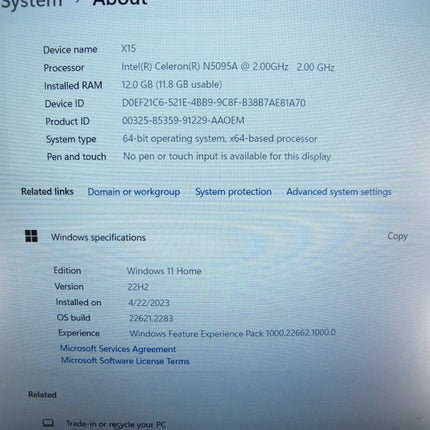 SGIN X15 15.6" 12GB 512GB SSD Win 11 2.00GHZ N5095A Intel Celeron Laptop - ZeereeZ