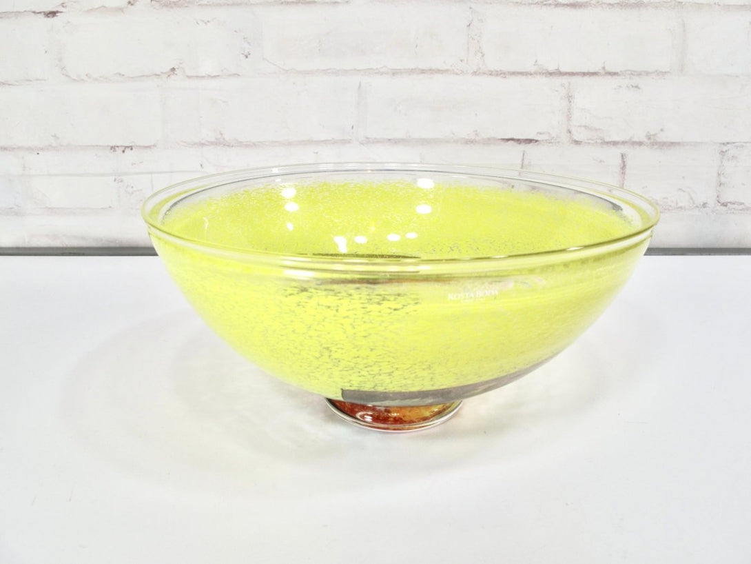 Vintage Bertil Vallien for Kosta Boda Yellow Satellite Bowl Signed 10 Inch - ZeereeZ