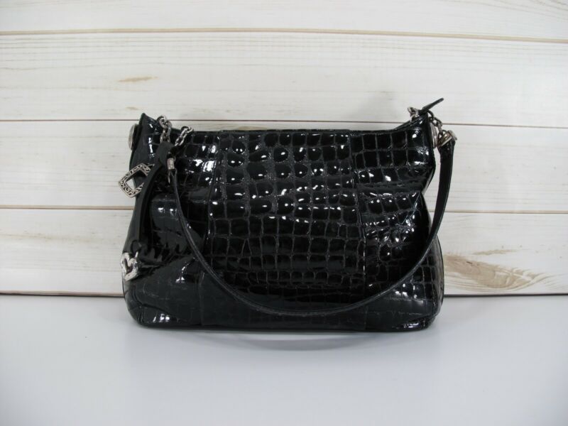 Brighton Croc Black Leather Ladies Handbag Purse - Zeereez