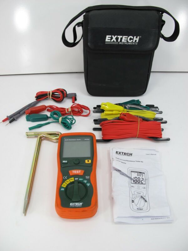 Extech 382252 Earth Ground Resistance Tester Kit w/Leads Ground Rods Cables Case - Zeereez