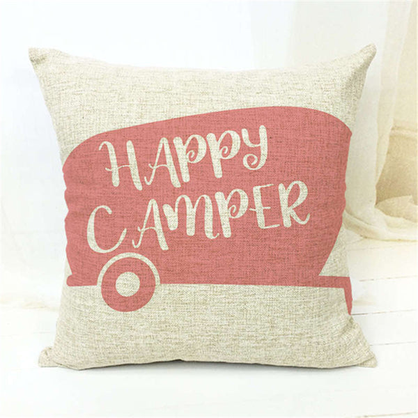 Happy Camper Retro Vintage Pillow Sham Cushion Cover