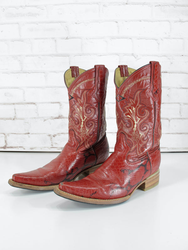 Henley 9.5 Mens Red Leather Calf Height Cowboy Boots