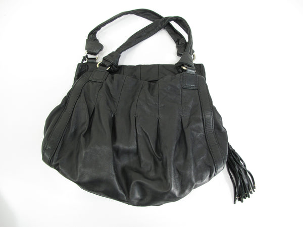 Cole Haan Lambskin Pleated Sash Black Leather Shoulder Bag