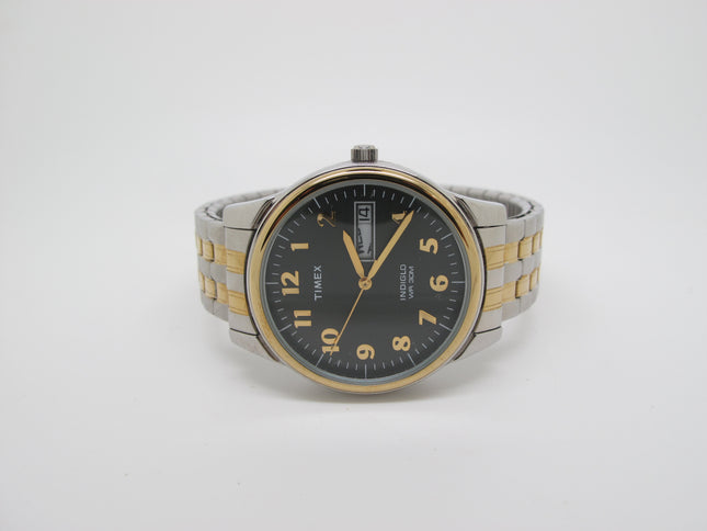 Timex T26481 Indiglo Mens Two Tone Quartz Watch with Date Display & Stretch Band