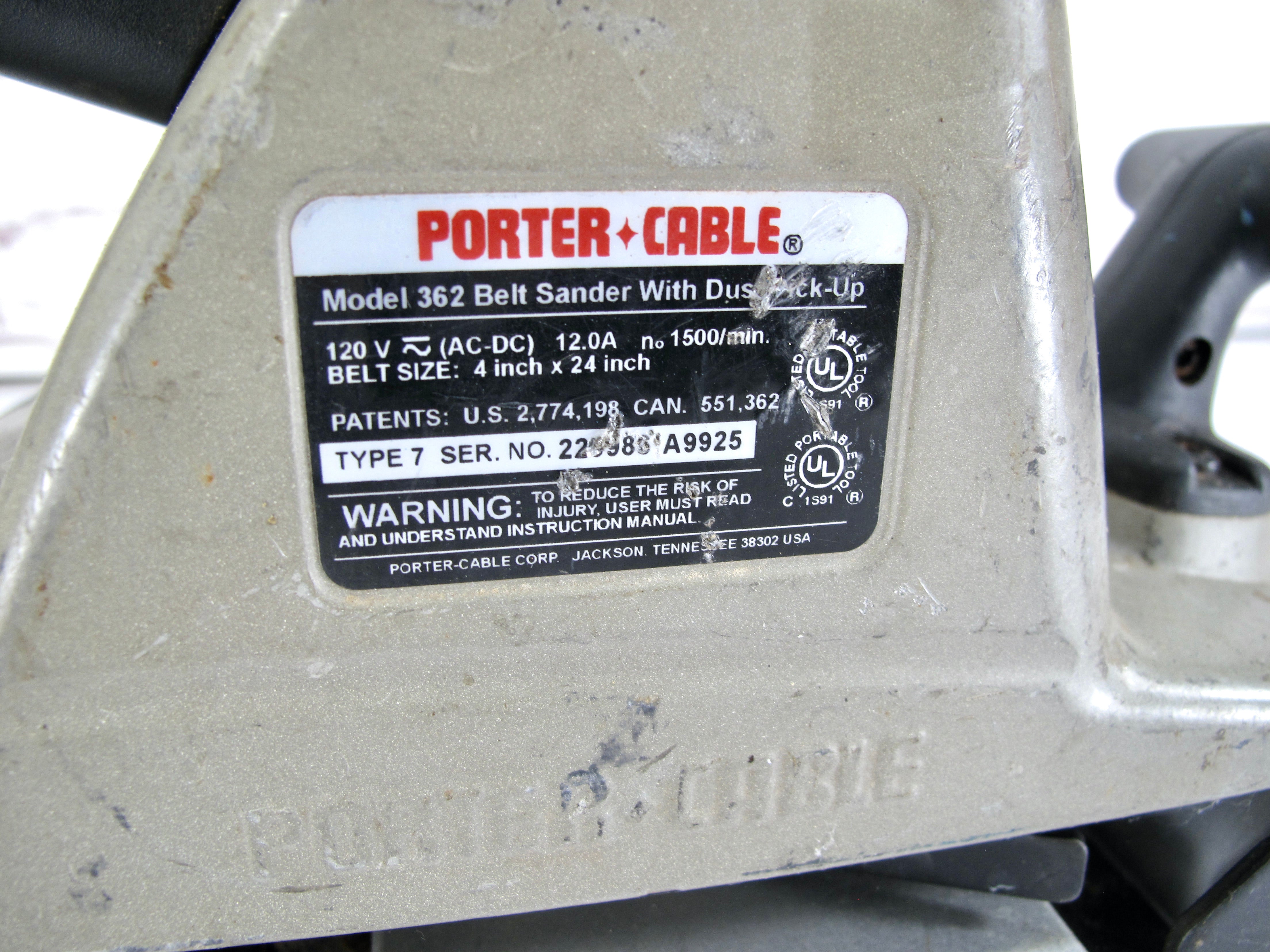 Porter cable 362 outlet belt sander