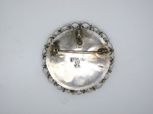 Navajo 925 Sterling Silver LFG & Turquoise Animal Eating Man Ladies Brooch Pin - ZeereeZ