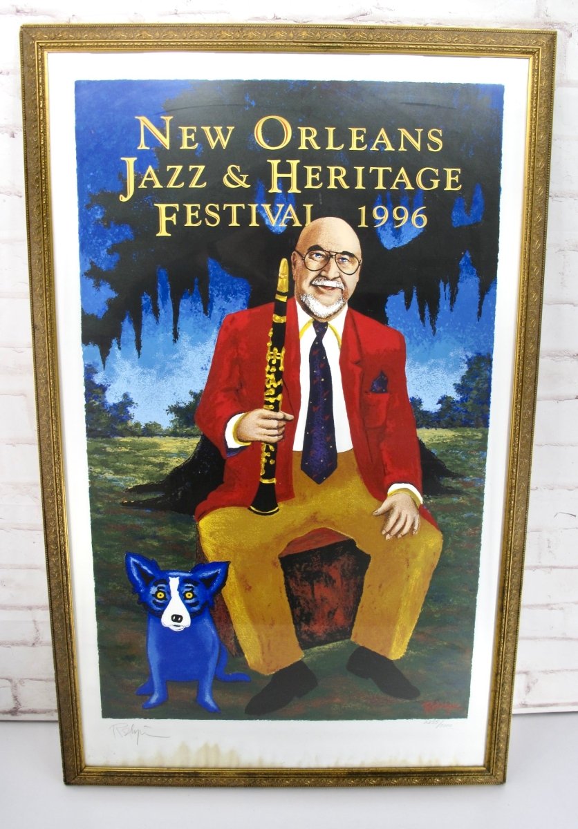 Original New Orleans 1996 Pete Fountain Jazz Festival Signed George Rodrigue Blue Dog Poster - ZeereeZ