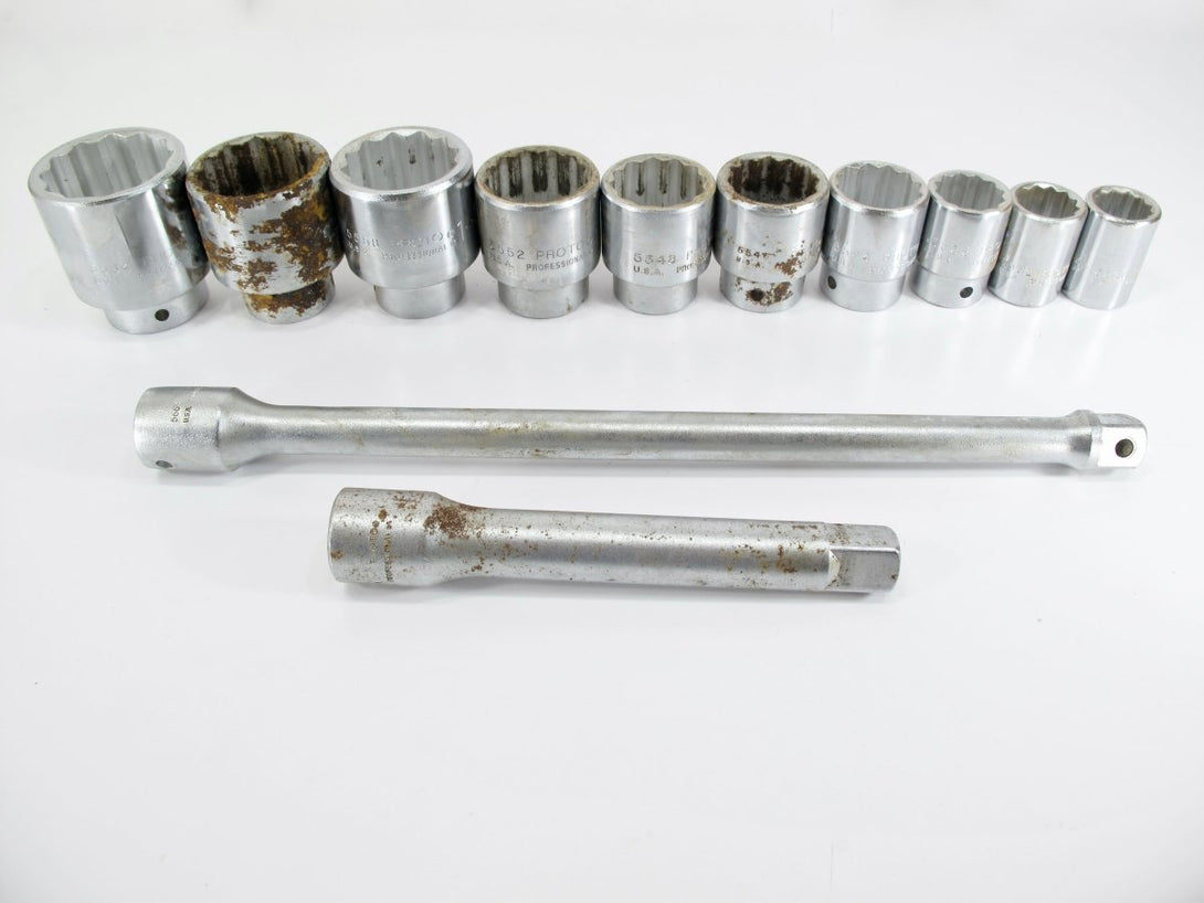 Proto 12 Piece 12 Point Heavy Duty 15/16" - 2" Socket Set w/ 2 Extensions - ZeereeZ