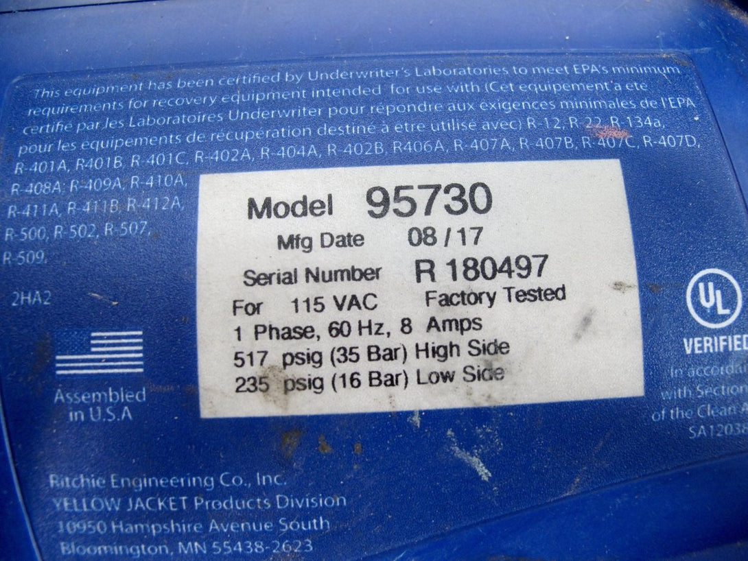 Ritchie Yellow Jacket 95730 YJ - LTE HVAC Refrigerant Recovery System - ZeereeZ