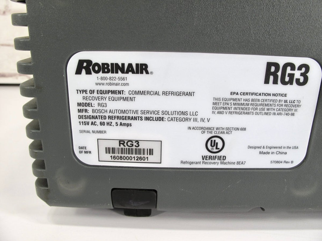 Robinair RG3 Portable Vapor And Liquid Refrigerant Recovery Machine - ZeereeZ