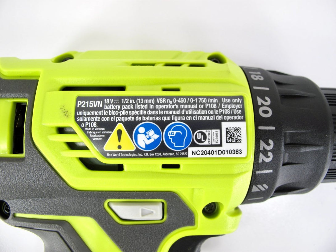 RYOBI P215VN 18V ONE+ Lithium - Ion Cordless 1/2 in. Drill/Driver. Bare Tool Only - ZeereeZ