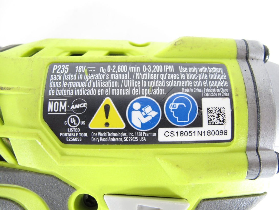 Ryobi P235 1/4" One+ 18V Lithium Ion Cordless Impact Driver - ZeereeZ
