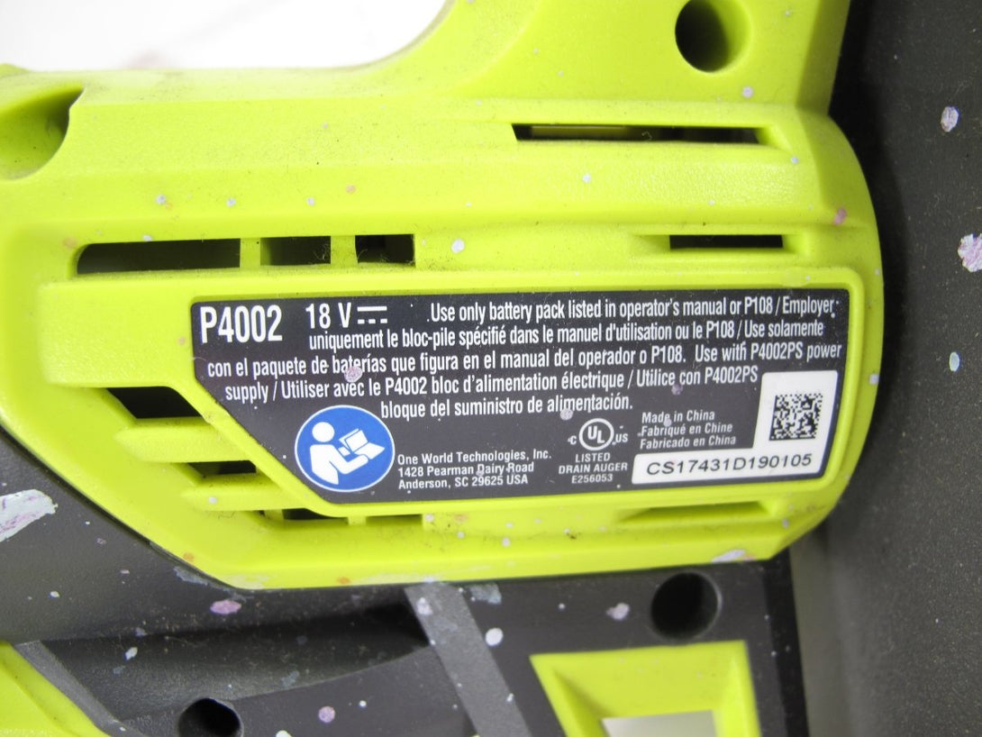 Ryobi P4002 18V Cordless Plumbing Power Drain Auger Snake (Tool Only) - ZeereeZ