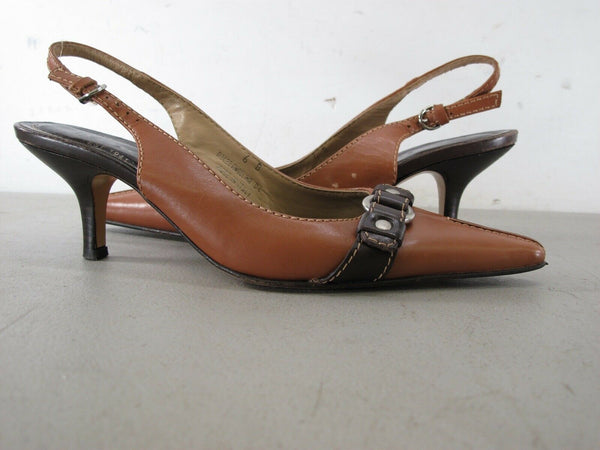Coach A3429 Angelina Brown Leather Pointy toe Slingback Kitten Heels 6 B Shoes