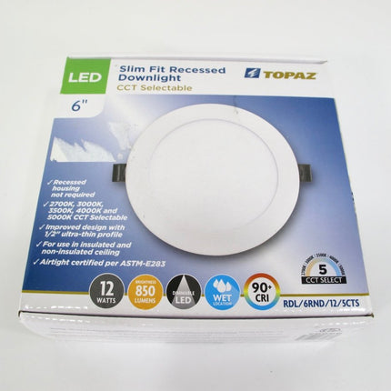 Topaz 70886 6" CCT Selectable, LED Slim Fit Recessed Downlight, 12W - ZeereeZ