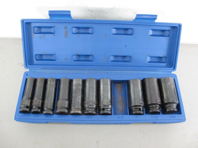 WESTWARD IMPACT DEEP SOCKET SET 1/2" DRIVE 10 PC 4YP64 1/2" - 1 1/8" w/ Case - ZeereeZ